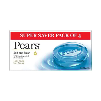 Pears Soft and Fresh Bathing Bar Pack of 4, 125g each