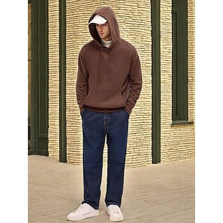 PrintCultr Brown Men Full Sleeve Solid Hooded Sweatshirt