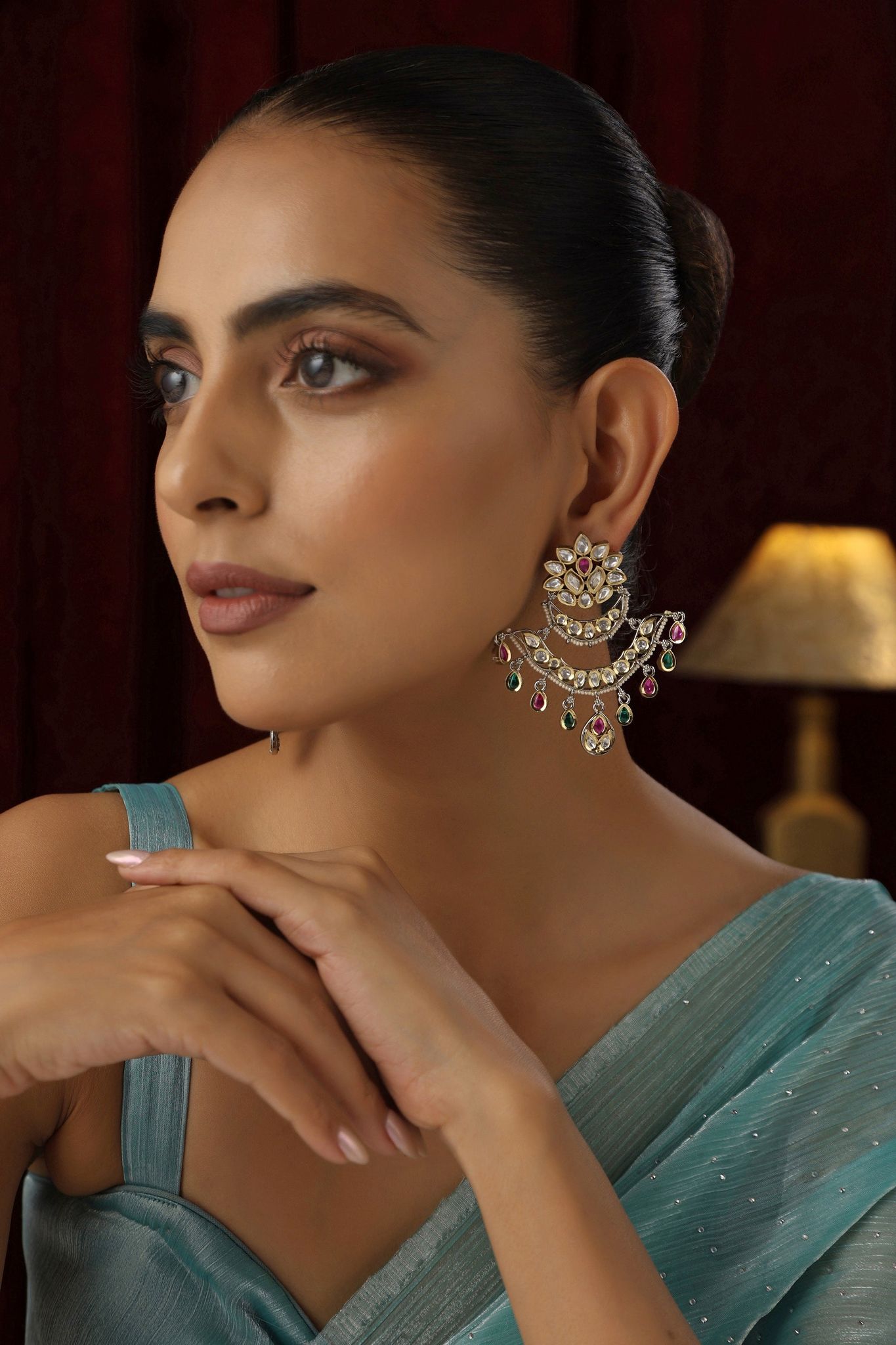 Gauhar Multicolour Chandbali Earrings-Polki