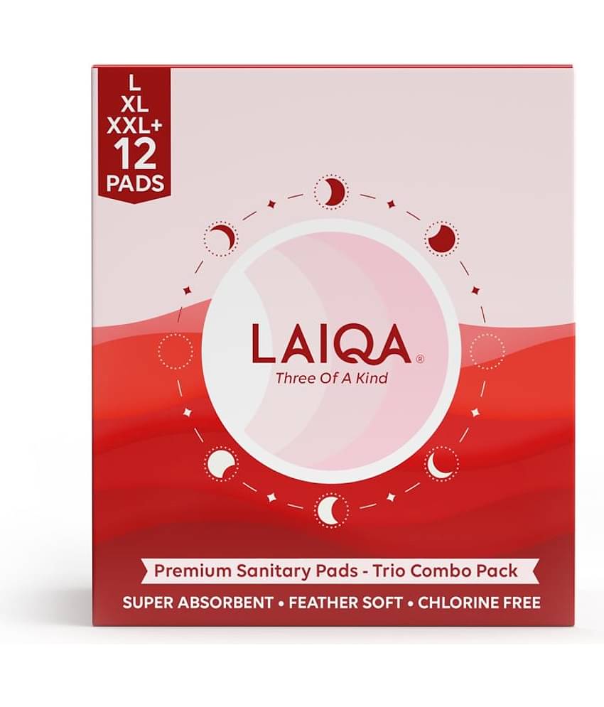 LAIQA Sanitary Combo Trio Pack for Women- Pack of 12- 6 L+ 4XL + 2XXL Pads