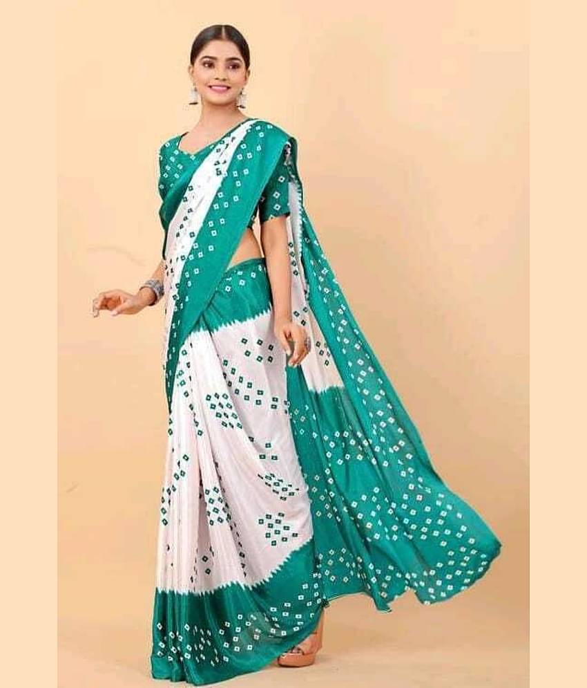 JIHANA FAB Georgette Self Design Saree With Unstitched Blouse Piece ( Green )