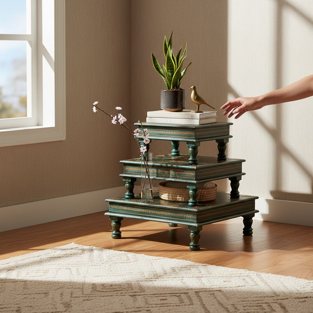 Indian Wooden Pooja Chowki Table | Hand painted Chowki Stool