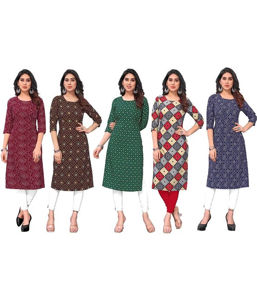 KETAKI FASHION Crepe Printed Straight Women's Kurti - Multicolor9 ( Pack of 5 )