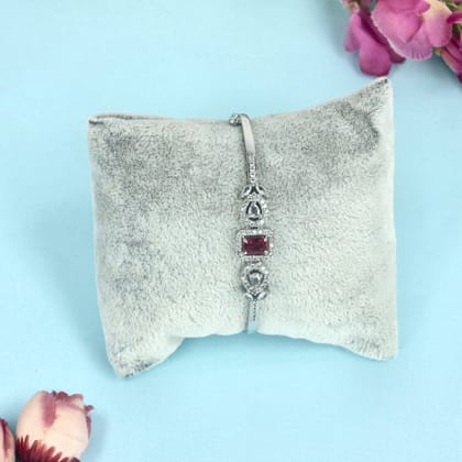 Rhodium Plated Ruby Red American Diamond Bracelet -SIA445134