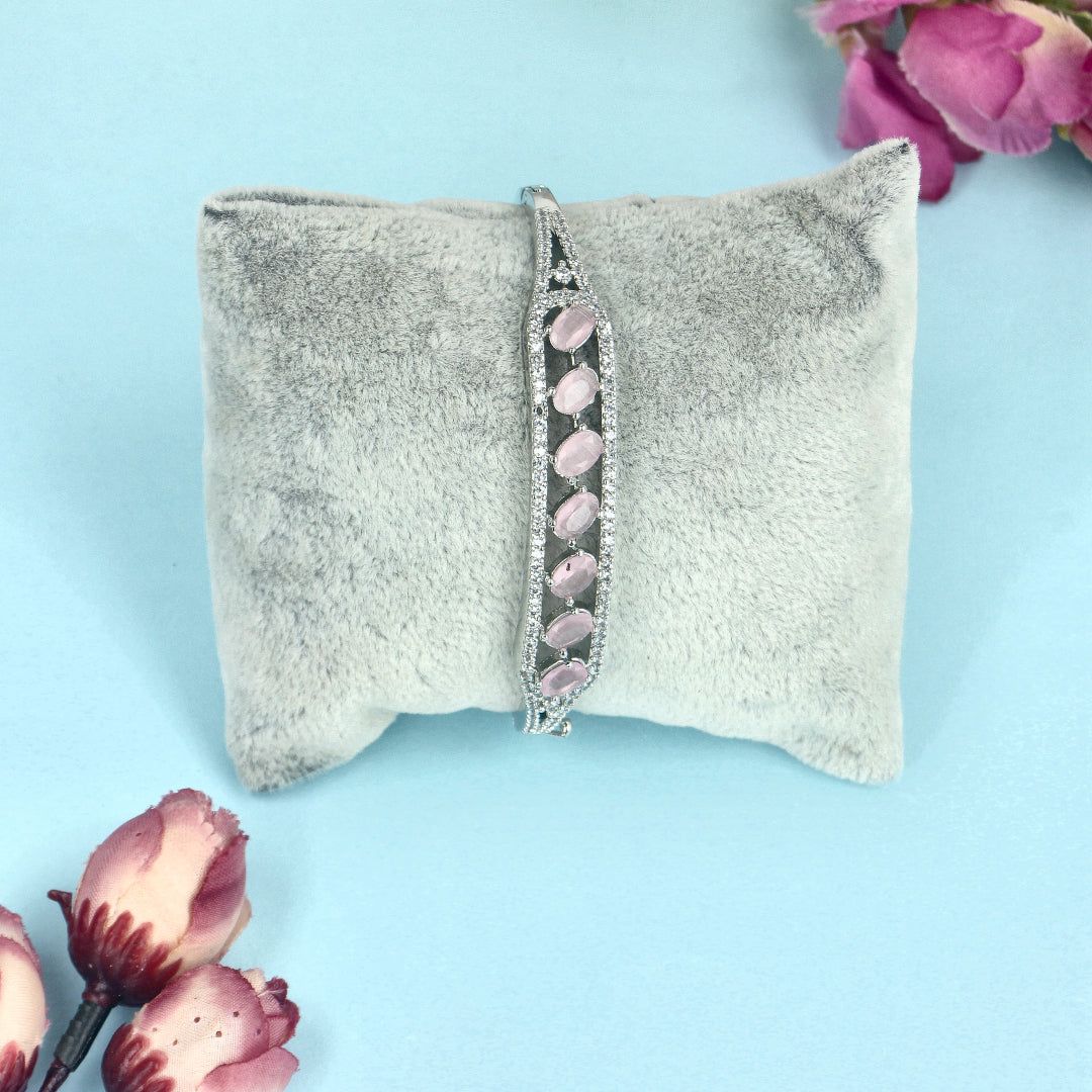 Plated CZ White and Baby Pink Crystal Studded Bracelet - SIA445124