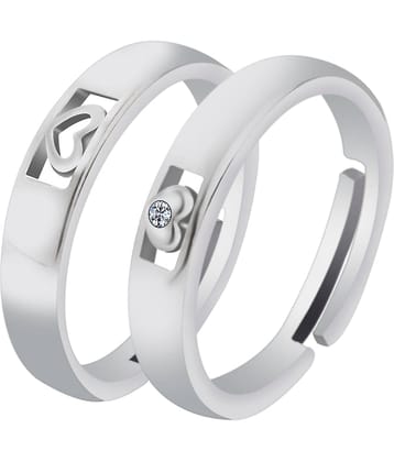Silver Plated Solitaire His and Her Heart shape matching  Adjustable Couple ring  for Men and WomenCouple ring  Girls and Boys-2 pieces