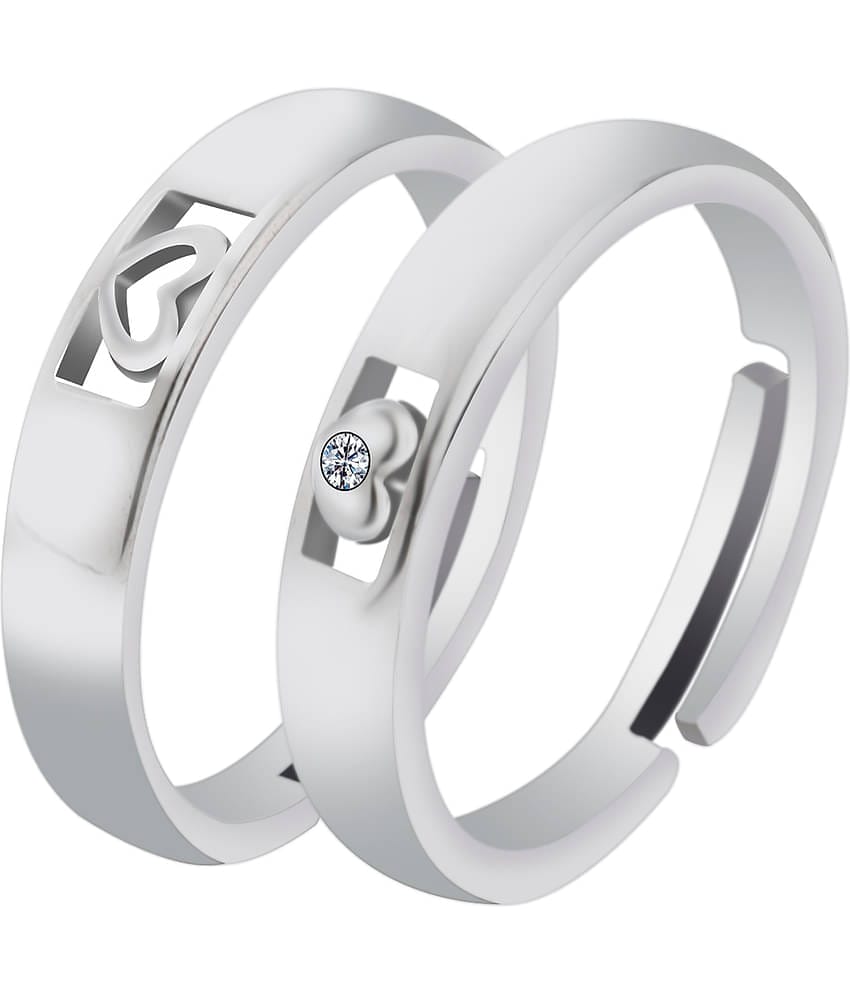 Silver Plated Solitaire His and Her Heart shape matching  Adjustable Couple ring  for Men and WomenCouple ring  Girls and Boys-2 pieces