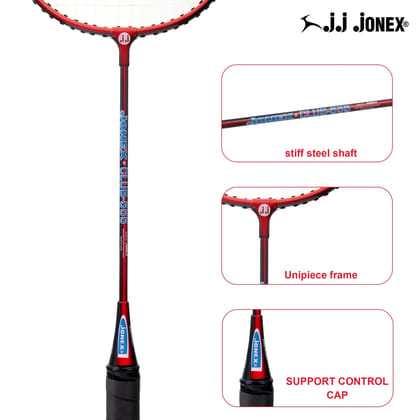 JJ Jonex Club 555 Badminton Racket |Alloy Frame Badminton Racquet with Full Cover | Stiff Steel Shaft | PLC Grip | Balanced for Beginners & Intermediates (Made in India) JJ Jonex Club 555 Badminton Racket |Alloy Frame Badminton Racquet with Full Cover | Stiff Steel Shaft | PLC Grip | Balanced for Beginners & Intermediates (Made in India)