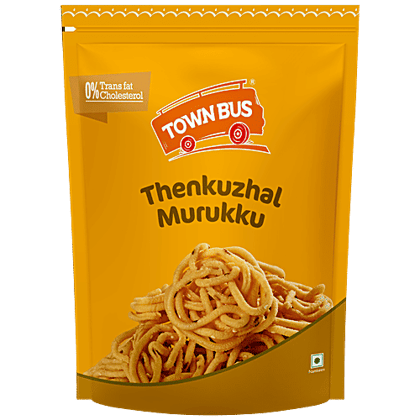 Townbus Thenkuzhal Muruku - Namkeen Snack, No Transfats Or Cholesterol, Evening Snack, 170 g Stand Pouch