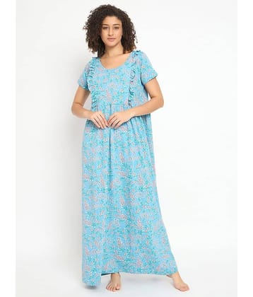 Clovia Blue Cotton Women's Nightwear Nighty & Night Gowns ( Pack of 1 )