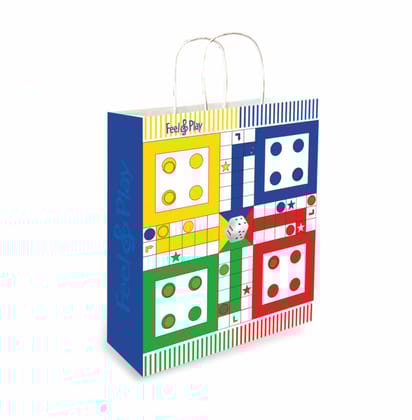 90 GSM Feel and Play Ludo Theme Printed Both Side Different Design Paper Gift Bags, Ideal for Birthday Return Gifts, Holidays & Gifting on Special Occasions (Size: 11.4 x 9.4 x 4.7 inch) -  12