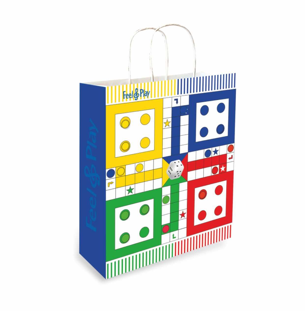 90 GSM Feel and Play Ludo Theme Printed Both Side Different Design Paper Gift Bags, Ideal for Birthday Return Gifts, Holidays & Gifting on Special Occasions (Size: 11.4 x 9.4 x 4.7 inch) -  12