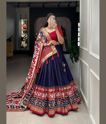 INDIAN SILKS Red Tussar Silk Flared Ready To Wear Lehenga