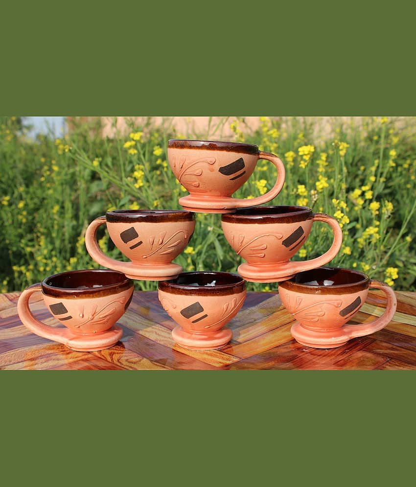 Laghima jadon Worldcup Shape Leafs Printed Ceramic Tea Cup 100 ml ( Pack of 6 )