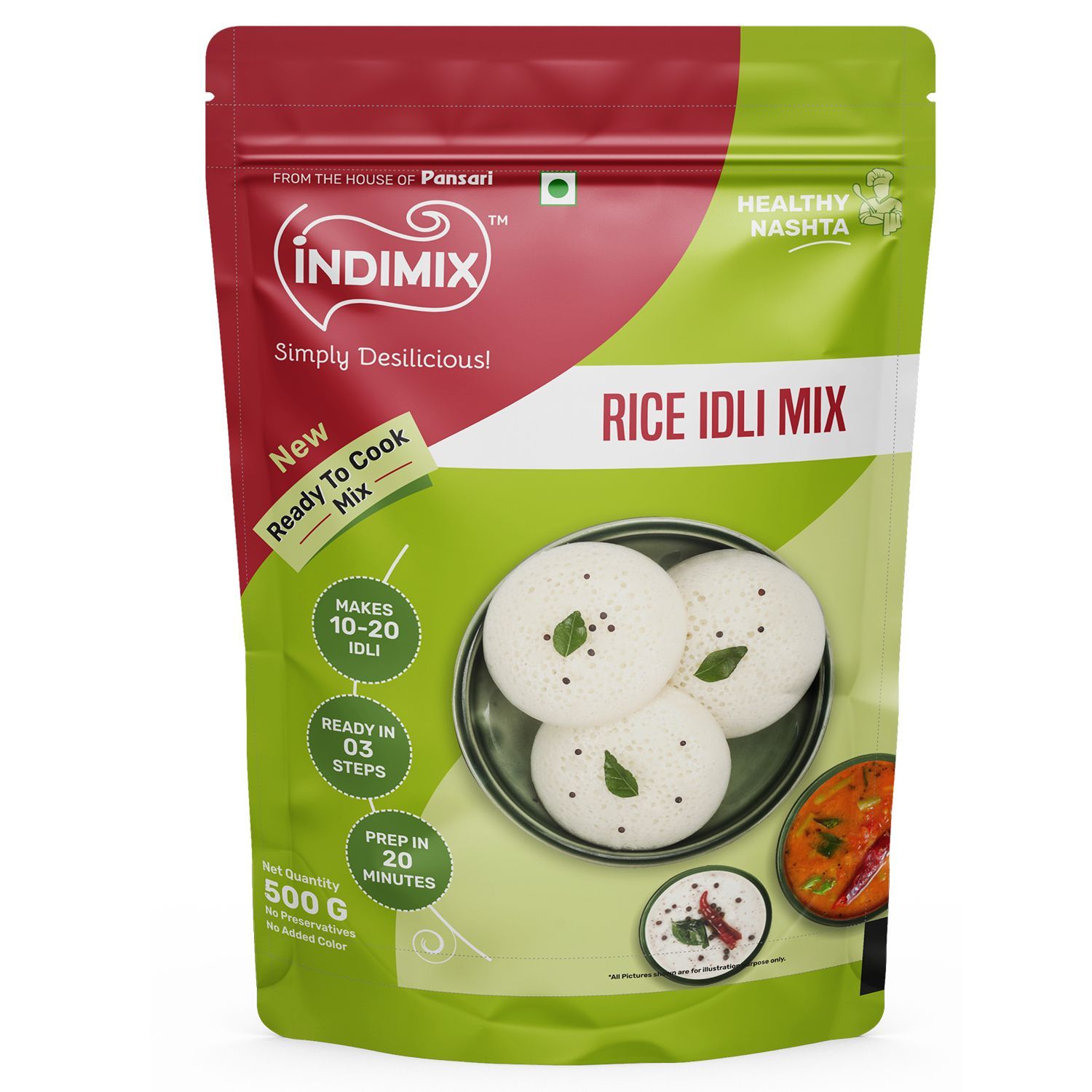 Indimix Ready to Cook Rice Idli Mix - 500gm