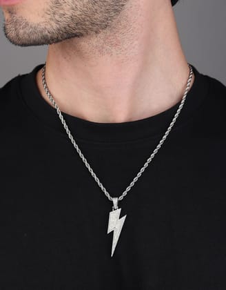 Lightning Flash Iced Out Pendant (Gold)-With Rope Chain 2.5mm / Gold