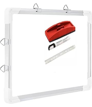 ECLET Aluminum Non Magnetic 1 X1 Feet Double Sided White Board and Chalk Board Front Side Whiteboard Marker Surface and Back Side Chalkboard Surface (1X1 Feet, Pack of 1 Item)C1
