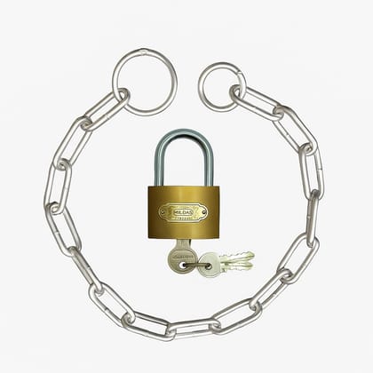 1.5 Feet Heavy-Duty Stainless Steel Lock Chain (Silver) with 50mm Brass Padlock (Gold) & 3 Keys � Strong Security Combo for Gates, Doors, Bikes, Luggage, Shutters, Fences & More