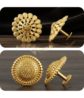 VIVASTRI Golden Stud Earrings ( Pack of 2 )
