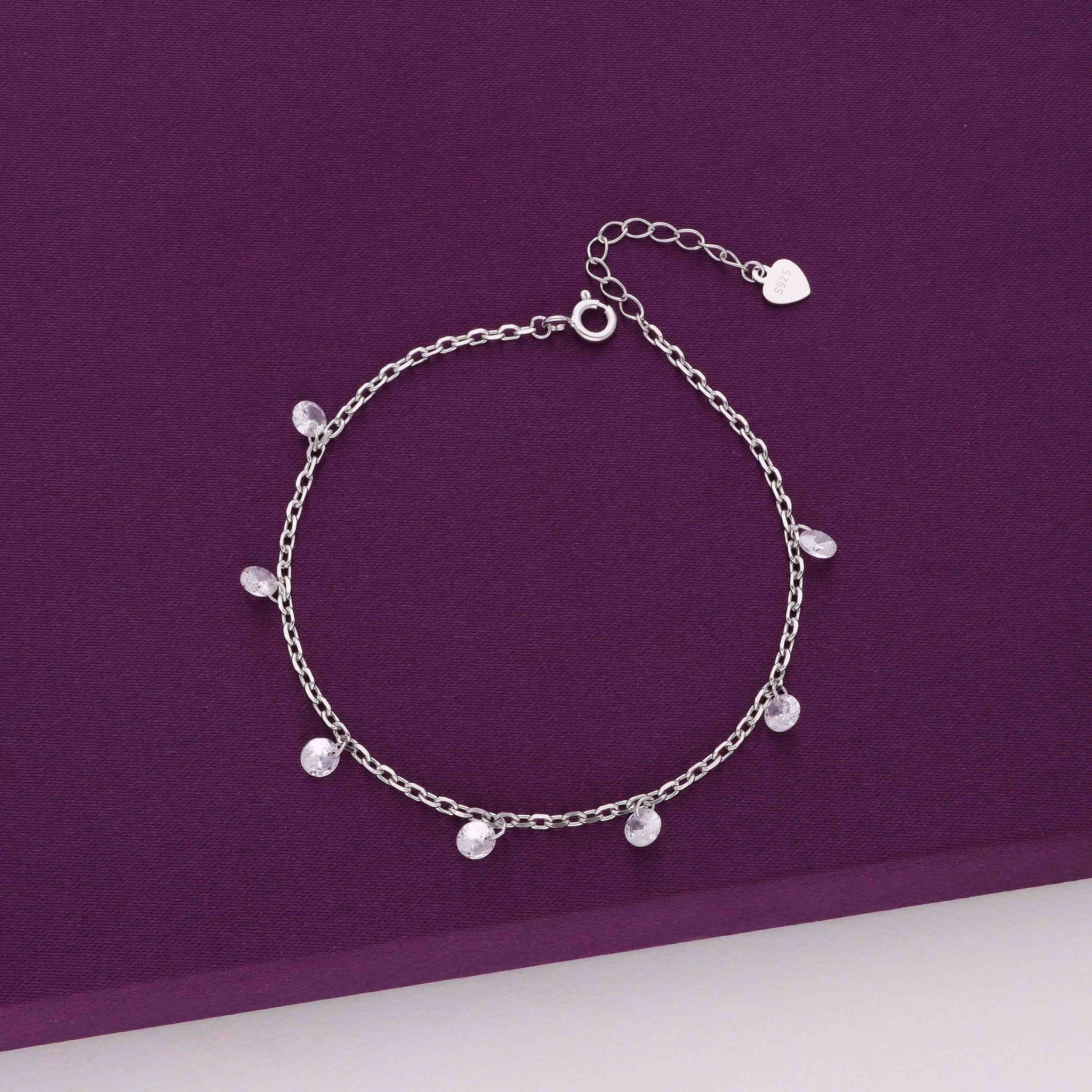 Sterling Silver Zircon Charm Bracelet-White Stone / Silver