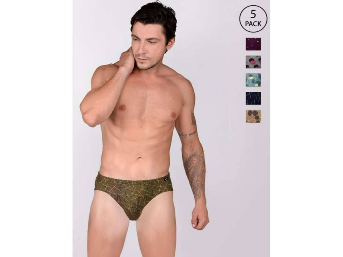 Frenchie Designer 100% Combed Cotton Printed Briefs for Men - Assorted Colours (Pack of 5) - 80