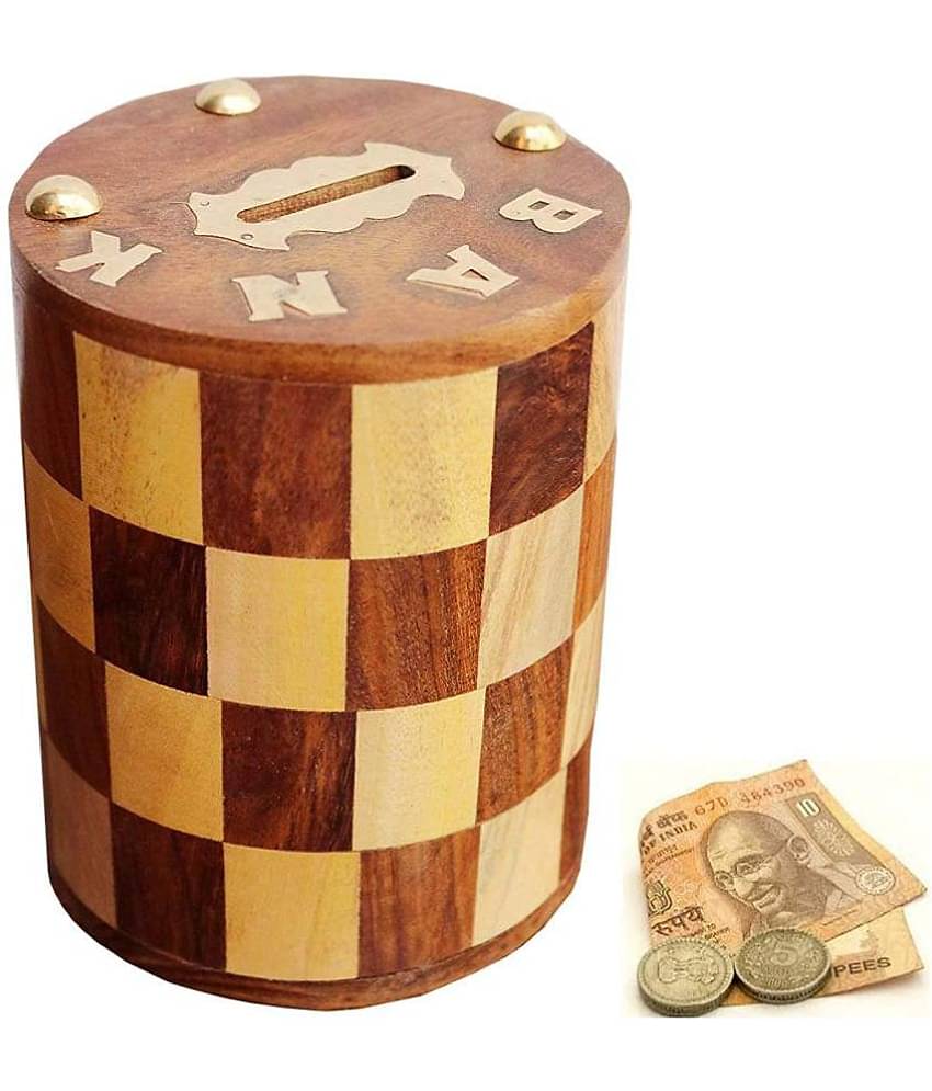 SWH - Wood Brown Piggy Bank ( Pack of 1 )