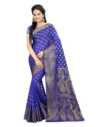 Gazal Fashions - Blue Banarasi Silk Saree With Blouse Piece (Pack of 1)