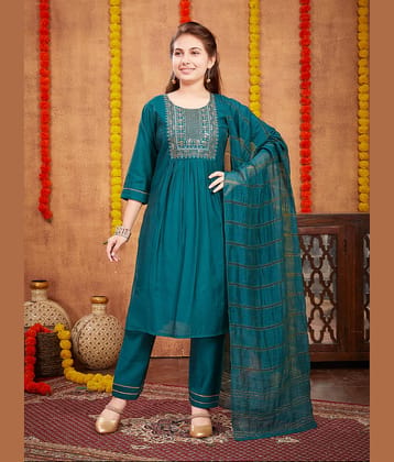 Aarika Girls Silk Kurta and Pant Set ( Pack of 1 , Dark Green )