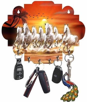 SNDArt Vastu 7 Running Horses Wood Key Holder (Pack of 1)