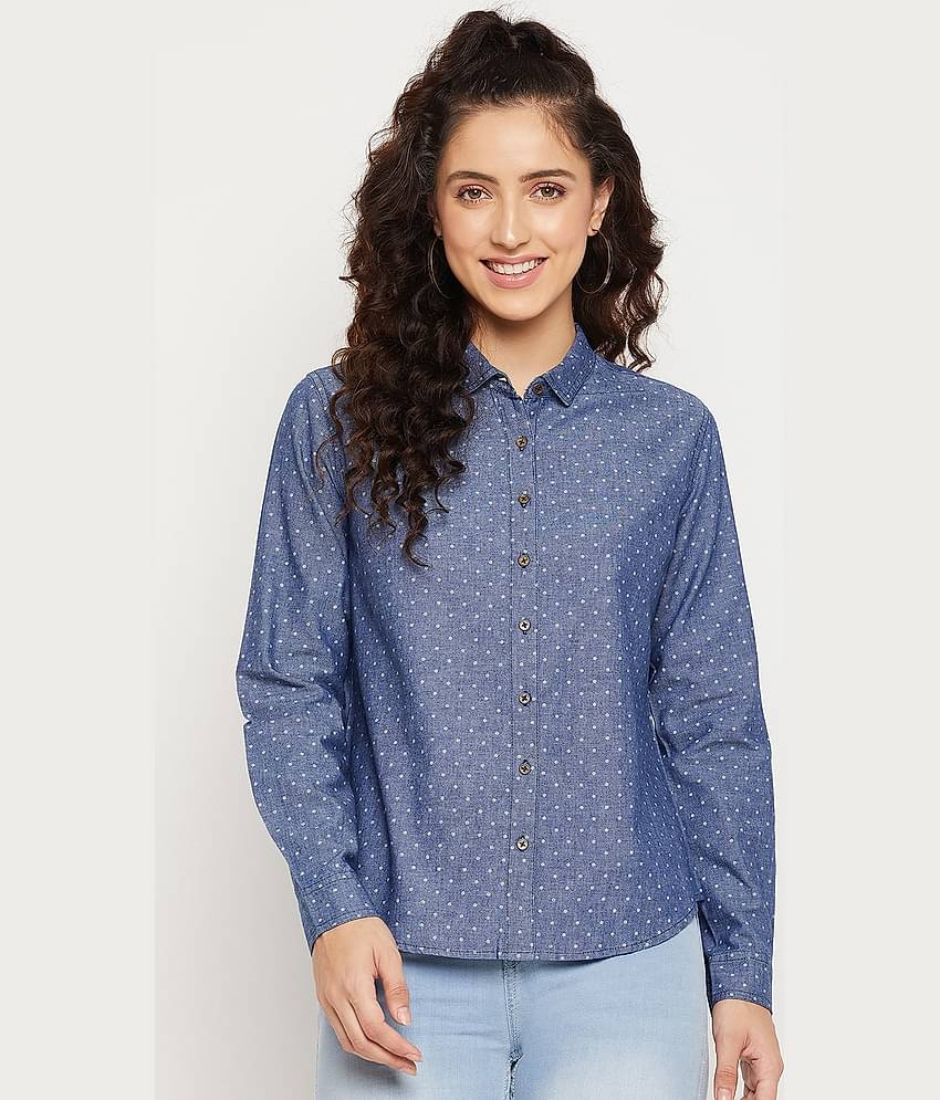 AUSTIN WOOD Women Solid Denim Shirt ( Navy Blue )