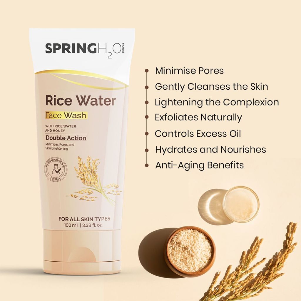Rice Water Face Wash With Rice Water and Honey - Minimizes Pores and Skin Brightening - For All Skin Types