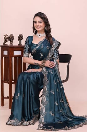GENERIC Women's Georgette Embroidered Saree With Unstitched Blouse 5.5Mtr (Teal)-PID67445 GENERIC Women's Georgette Embroidered Saree With Unstitched Blouse 5.5Mtr (Teal)-PID67445
