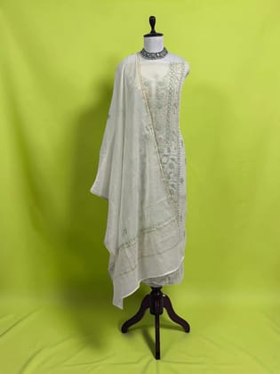 Lucknow Chikankari Hand-Embroidered Mul Cotton Dress Material