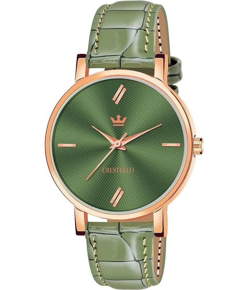 Crestello - Green Leather Analog Womens Watch
