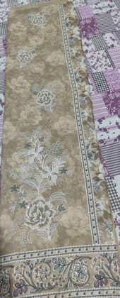Beige & Gold Floral Embroidered Unstitched Suit Set with Dupatta