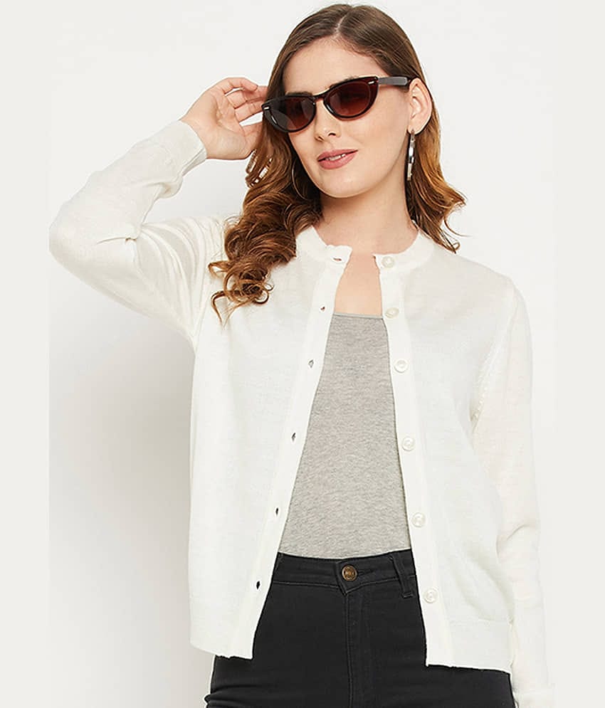 zigo Women Acro Wool Round Neck Cardigan ( White )