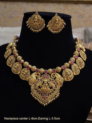 Laxmiji with side elephant design matar bead ruby stone set