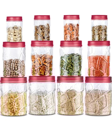 Milton Vitro Plastic Pet Storage Jar and Container, Set of 18 (6 pcs x 230 ml Each, 6 pcs x 600 ml Each, 6 pcs x 1.18 ltrs Each), Red Wine