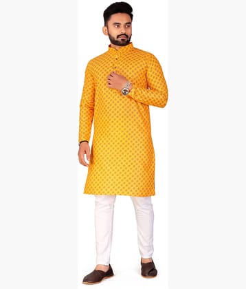 FRELURO Yellow Cotton Blend Men's Regular Kurta ( Pack of 1 )