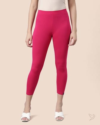 Viscose 7/8 High Ankle/Cropped Leggings - Rose Red-S / Rose Red