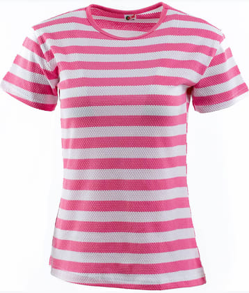 VEE SAA Women Cotton Striped Regular Fit Round Neck T-Shirt ( Pink )