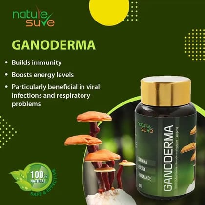Nature Sure Ganoderma LingZhi Reishi Mushroom for Stamina, Endurance and Longevity - 60 Capsules