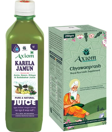 Axiom Karela Jamun Juice 1000ml + Chyawanprash 250ml|100% Natural WHO-GLP,GMP,ISO Certified Product