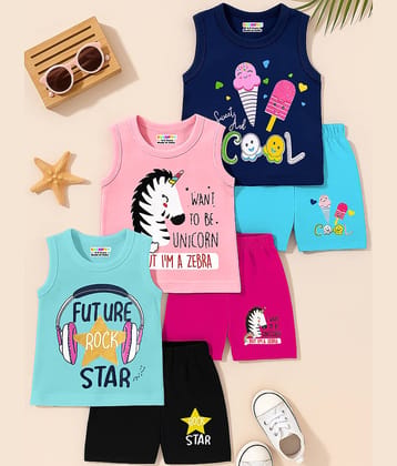Kuchipoo Pack of 3 Girls Cotton Blend T-shirt & Shorts ( Multicolor 12 )