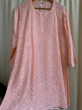 Chikankari Muslin short Top in Peach-Peach / cotton / M