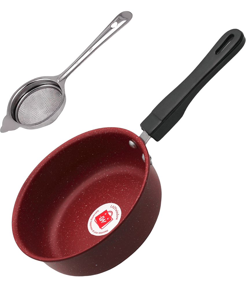 LAZYWINDOW Pan & Tea Stainer Maroon Hard Anodised Non-Stick Cookware Sets ( Set of 1 )