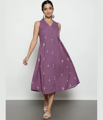 Vbuyz Women Cotton Printed A-line Dress ( Lavender )