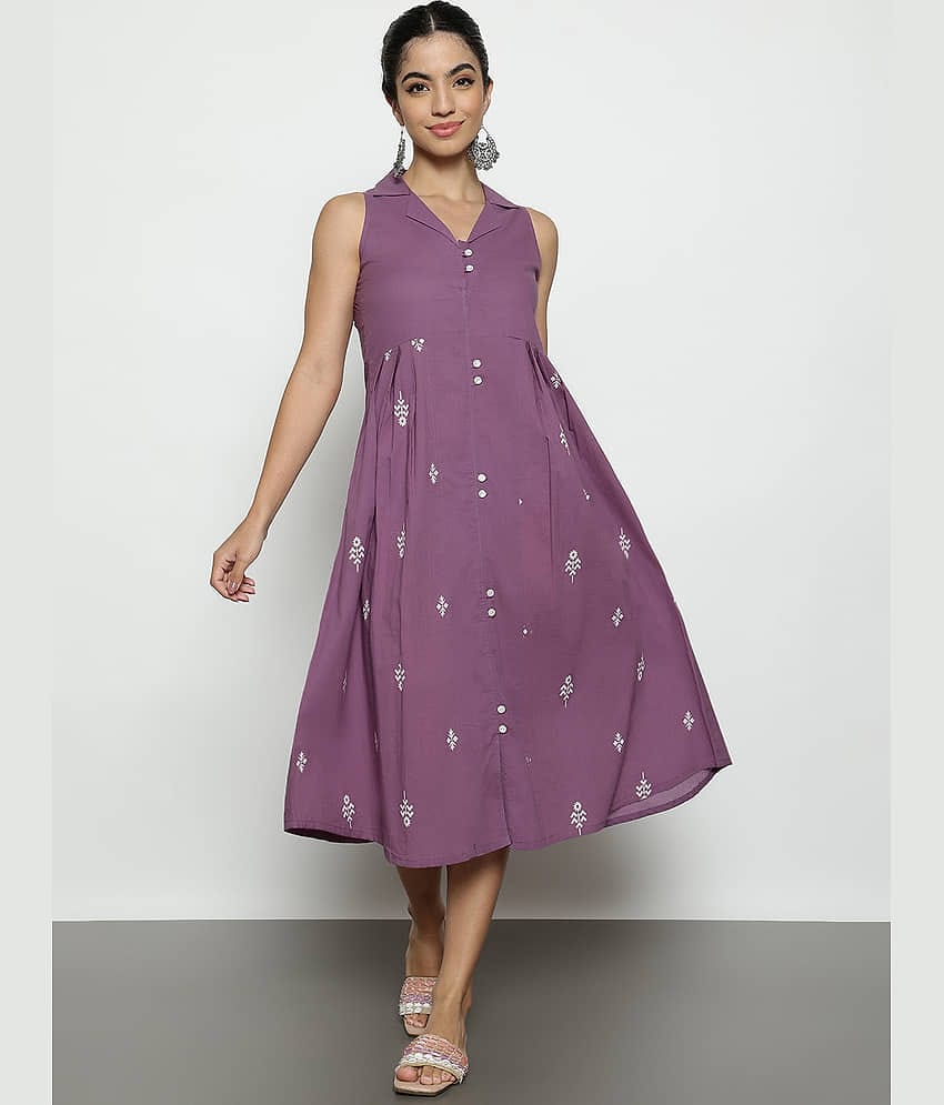 Vbuyz Women Cotton Printed A-line Dress ( Lavender )