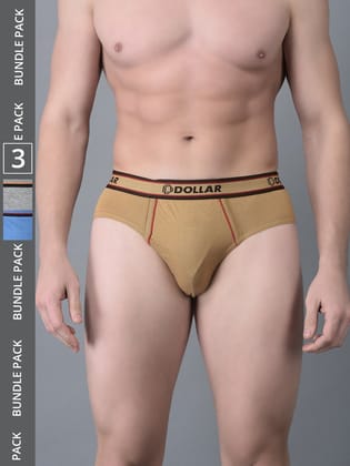 Men's Assorted Pack of 3 Combed Cotton Solid Brief With Anti-Microbial Odour Control