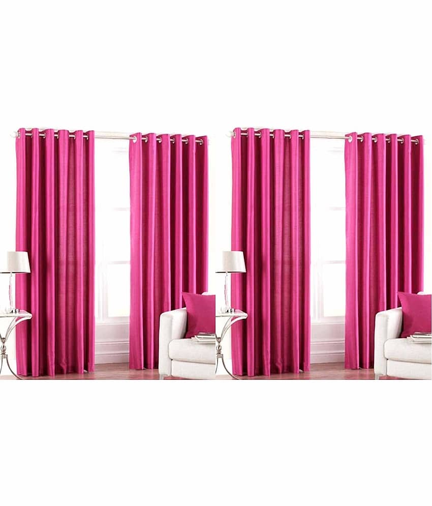 N2C Home Solid Semi-Transparent Eyelet Curtain 5 ft ( Pack of 4 ) - Pink